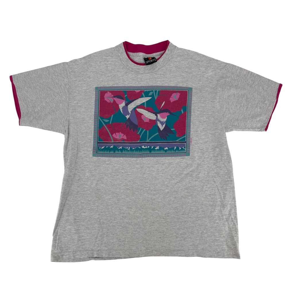Vintage‎ 90s Signal Sports Hummingbird Poppy Graphic T-Shirt Single Stitch Large